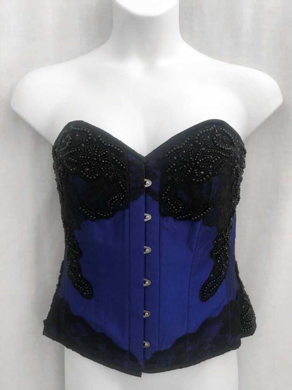 Corset Story Lace and Bead Embellished Corset Overbust Lace Up Rear